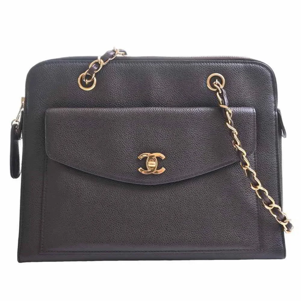 Chanel Caviar Skin Here Mark Chain Shoulder Bag Brown